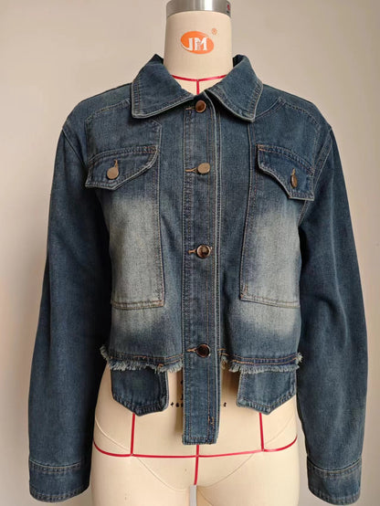 Pocket Design Denim Jacket - Women's Loose Short Outerwear