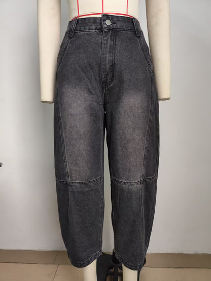 High-Waisted Wide-Leg Jeans - Women's Washed Straight-Leg Pant