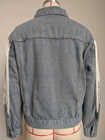 Fringe Denim Jacket - Western-Style Women's Outerwear