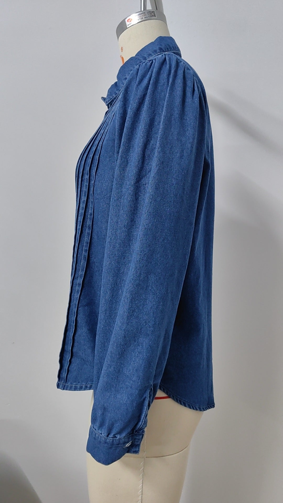 Vintage Pleated Denim Shirt - Women's Loose Long-Sleeve Outerwear