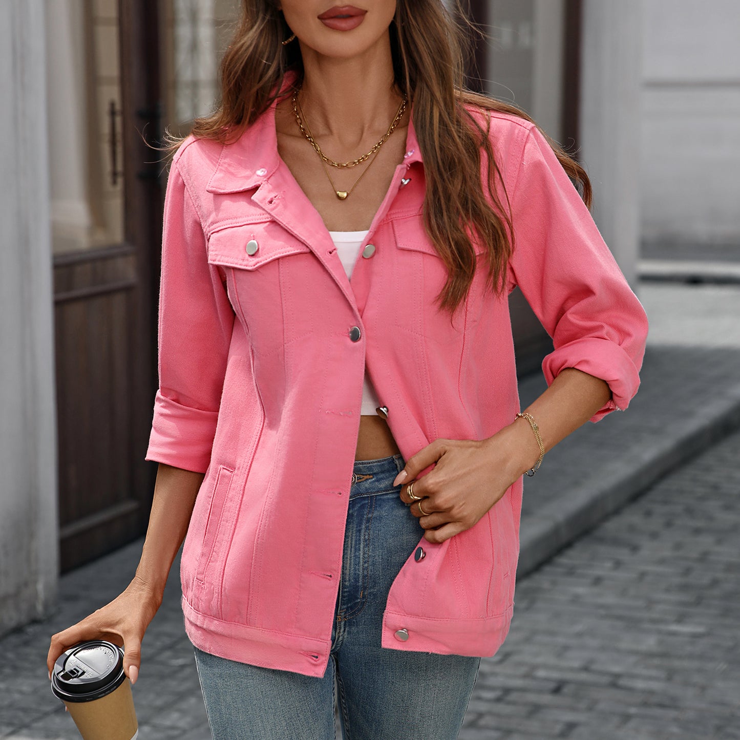 Retro Vertical - Striped Denim Jacket - Loose - Fit Women's Outerwear