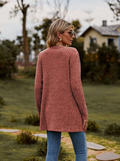 Rib - Knit Cardigan - Multi - Color Long Women's Knitwear