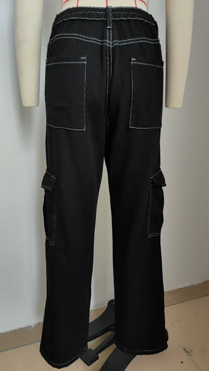 Stylish Multi-pocket Cargo Pant - Women's Loose Straight-Leg（Cuffed） Casual Trousers