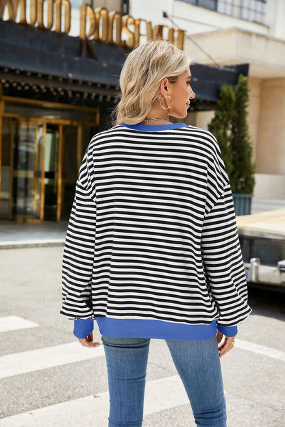 Striped Color-Block Long-Sleeve Top - Multi-Color Casual Women's T-Shirt