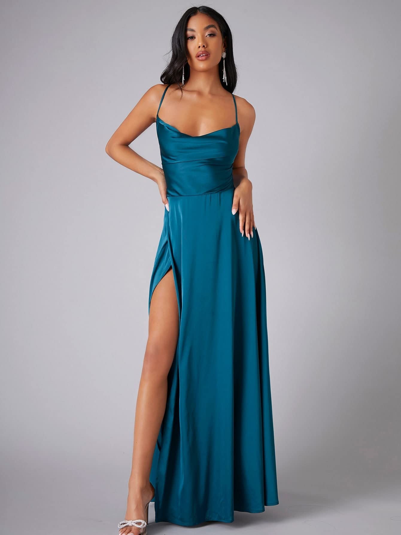 Crisscross Strappy Maxi Party Wear - Multi-Color Slip Dress with Slit
