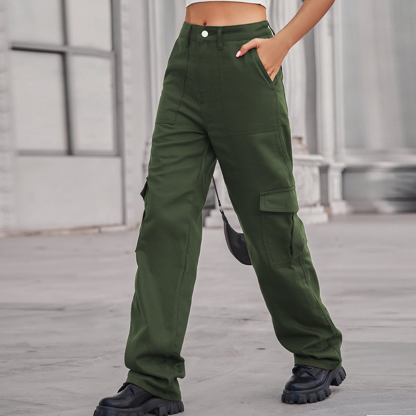 Stylish Multi-pocket Cargo Pant - Women's Loose Straight-Leg（Cuffed） Casual Trousers