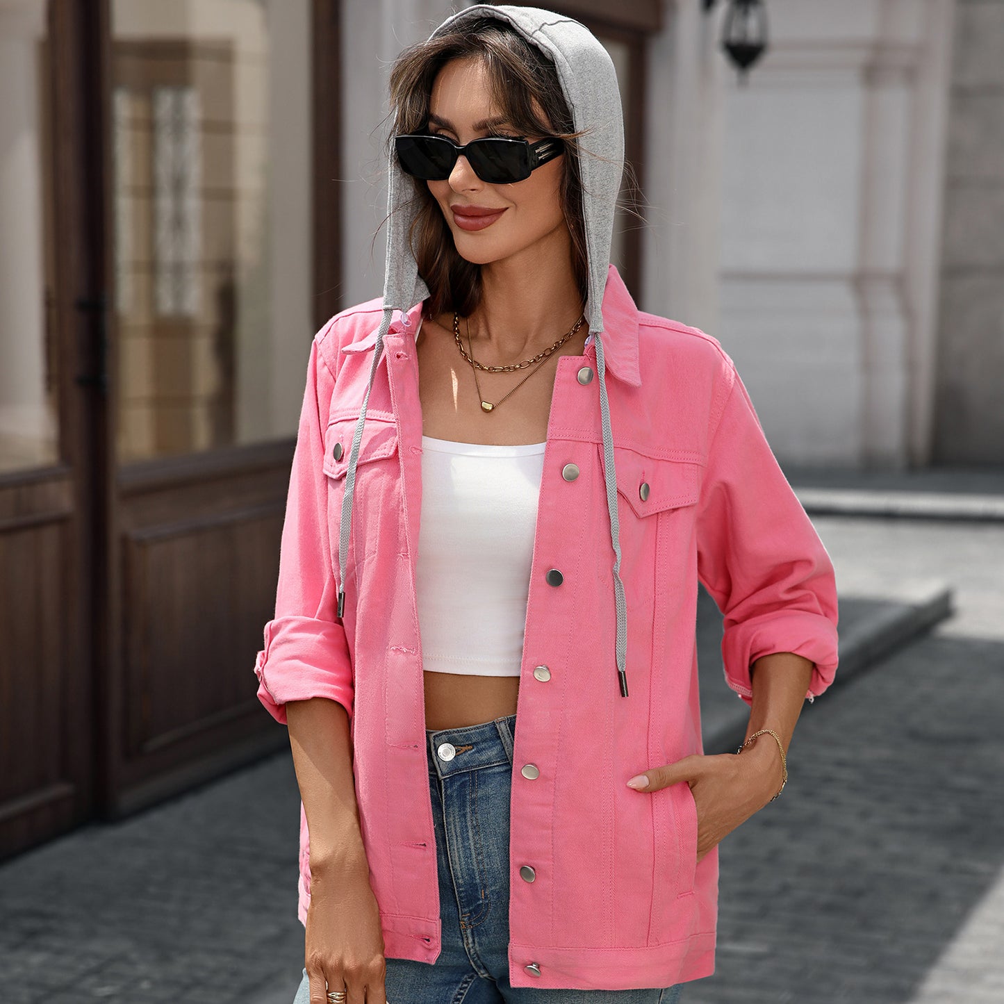 Retro Vertical - Striped Denim Jacket - Loose - Fit Women's Outerwear