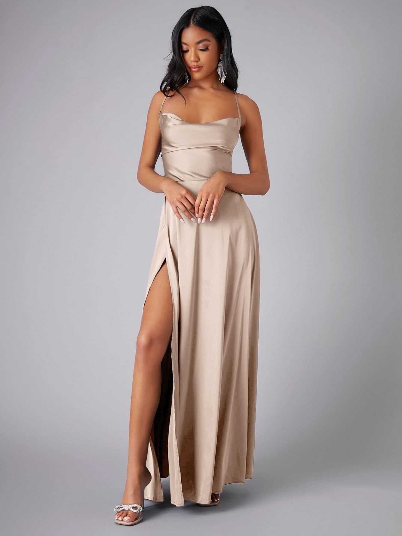 Crisscross Strappy Maxi Party Wear - Multi-Color Slip Dress with Slit