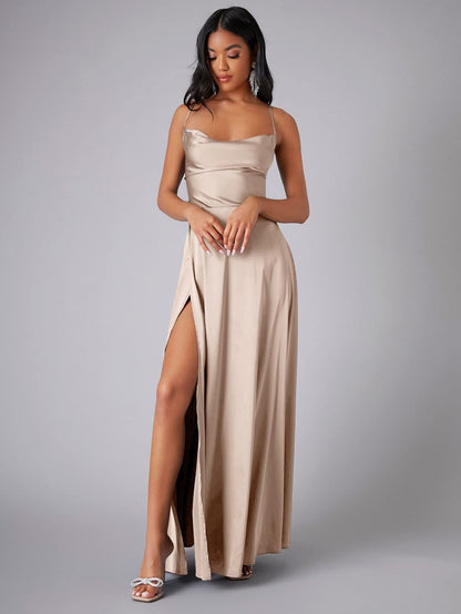 Crisscross Strappy Maxi Party Wear - Multi-Color Slip Dress with Slit