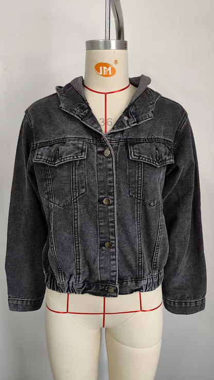 Stylish Hooded Denim Jacket - Women's Loose Casual Outerwear