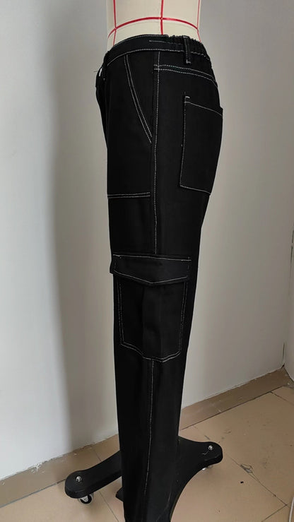 Stylish Multi-pocket Cargo Pant - Women's Loose Straight-Leg（Cuffed） Casual Trousers