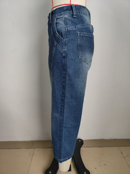 High-Waisted Wide-Leg Jeans - Women's Washed Straight-Leg Pant
