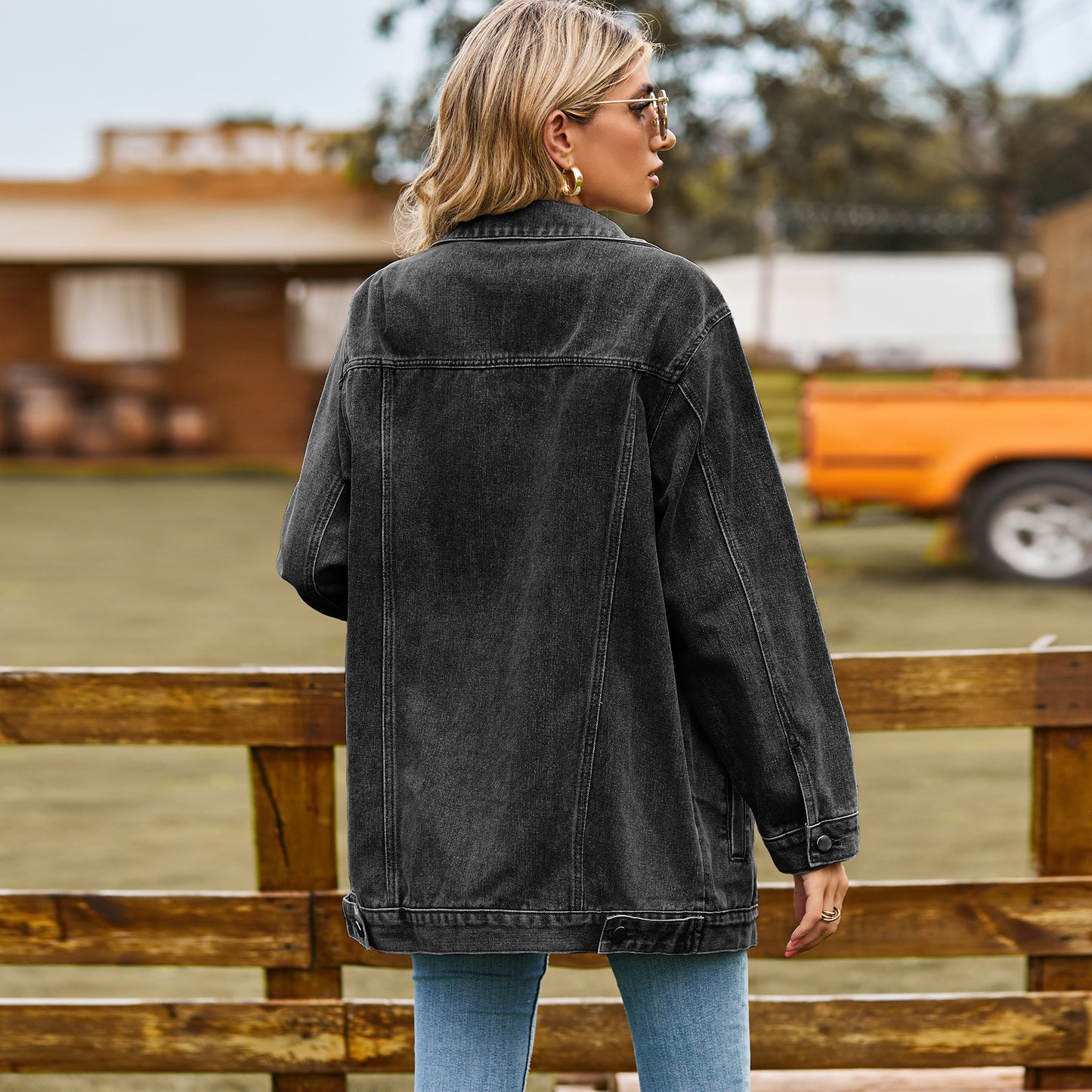 Retro Vertical - Striped Denim Jacket - Loose - Fit Women's Outerwear