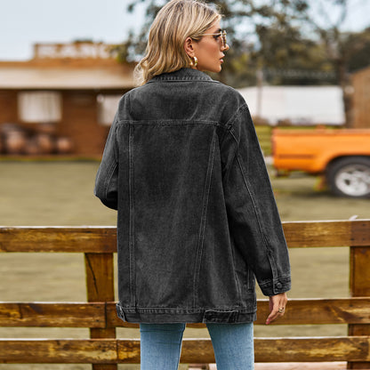 Retro Vertical - Striped Denim Jacket - Loose - Fit Women's Outerwear