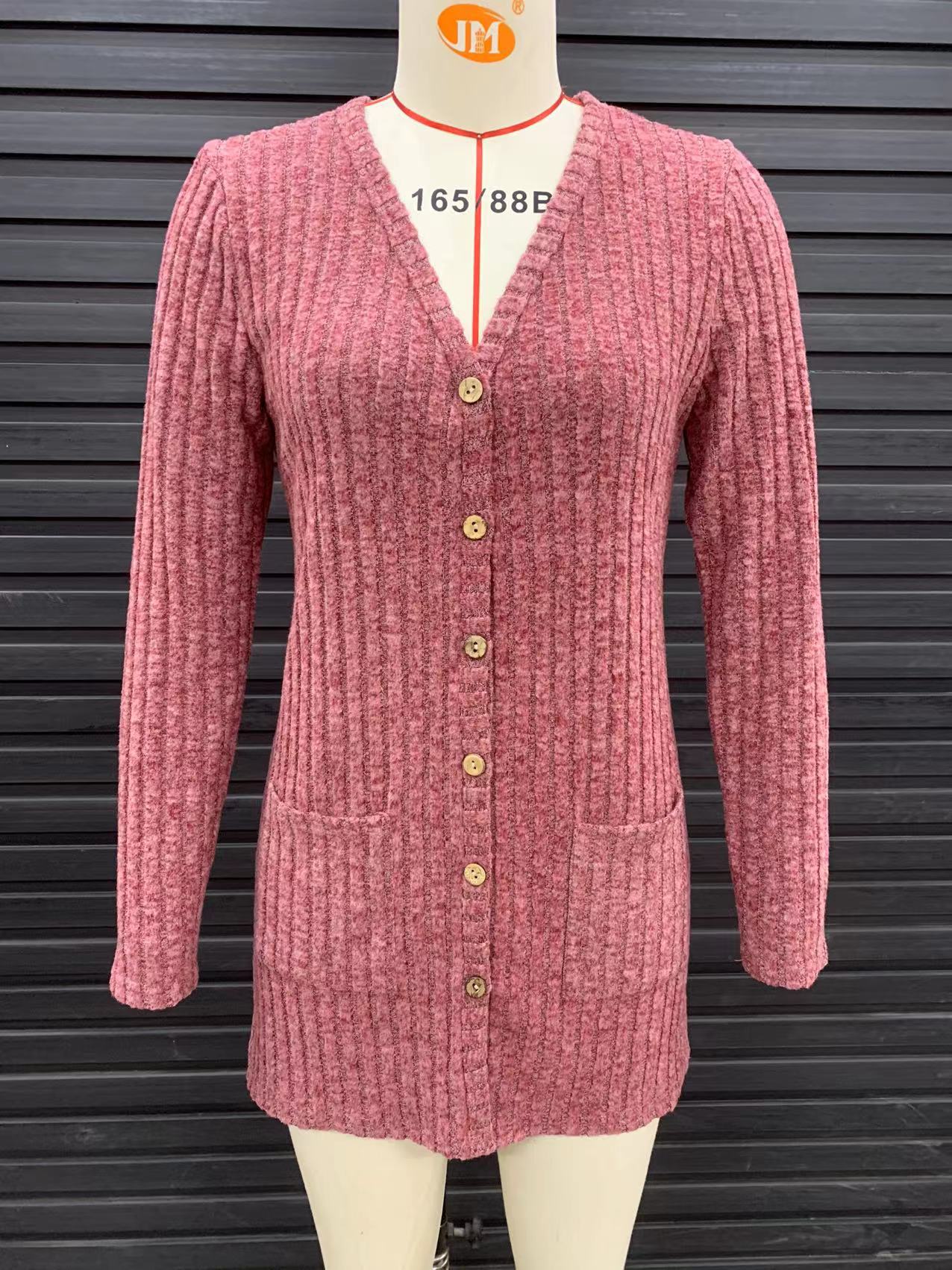 Rib - Knit Cardigan - Multi - Color Long Women's Knitwear