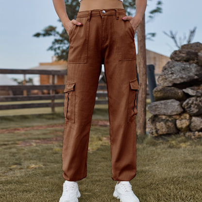 Stylish Multi-pocket Cargo Pant - Women's Loose Straight-Leg（Cuffed） Casual Trousers