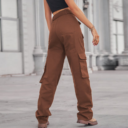 Belted Multi-Pocket Cargo Pant - Women's Loose Straight-Leg Trousers