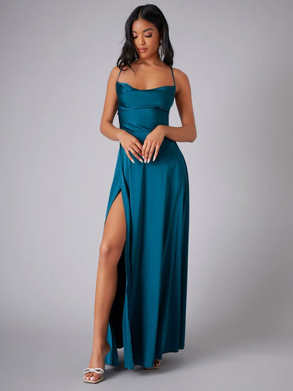 Crisscross Strappy Maxi Party Wear - Multi-Color Slip Dress with Slit