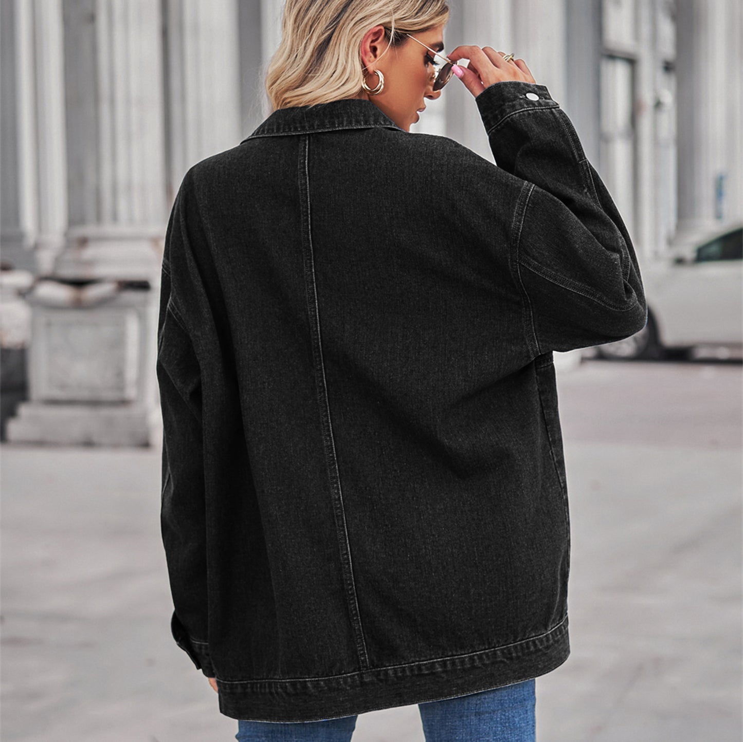 Square-Pocket Cargo Denim Jacket - Loose Women's Outerwear