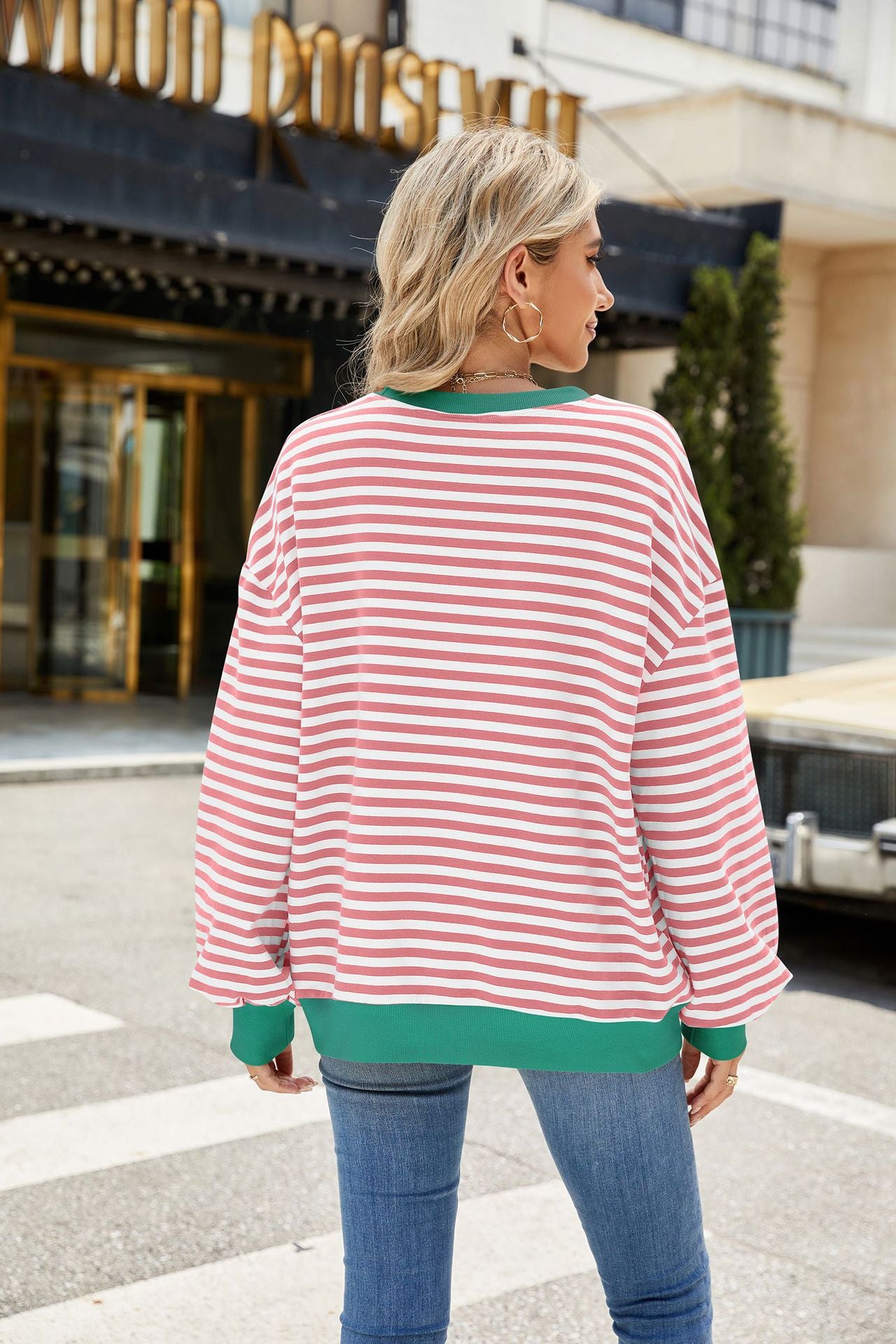 Striped Color-Block Long-Sleeve Top - Multi-Color Casual Women's T-Shirt