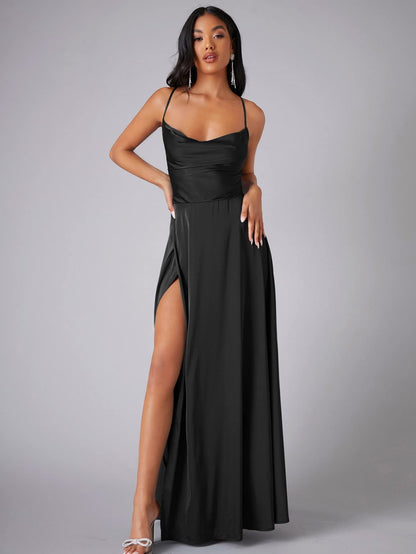 Crisscross Strappy Maxi Party Wear - Multi-Color Slip Dress with Slit