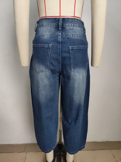 High-Waisted Wide-Leg Jeans - Women's Washed Straight-Leg Pant