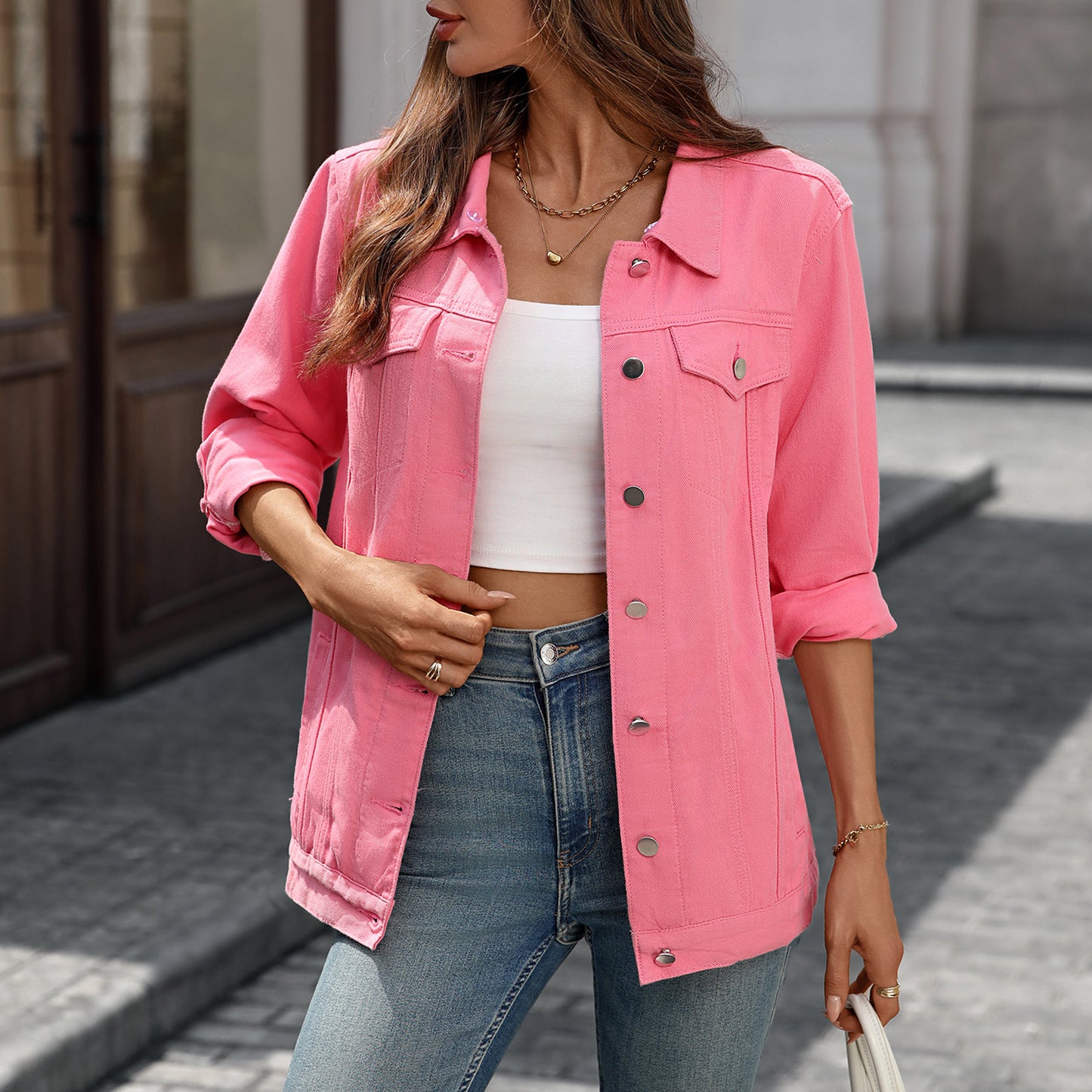 Retro Vertical - Striped Denim Jacket - Loose - Fit Women's Outerwear