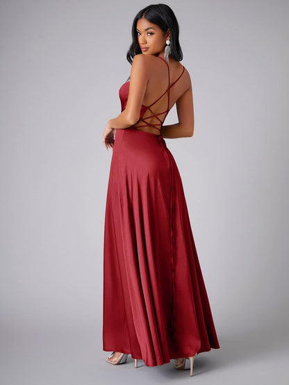 Crisscross Strappy Maxi Party Wear - Multi-Color Slip Dress with Slit
