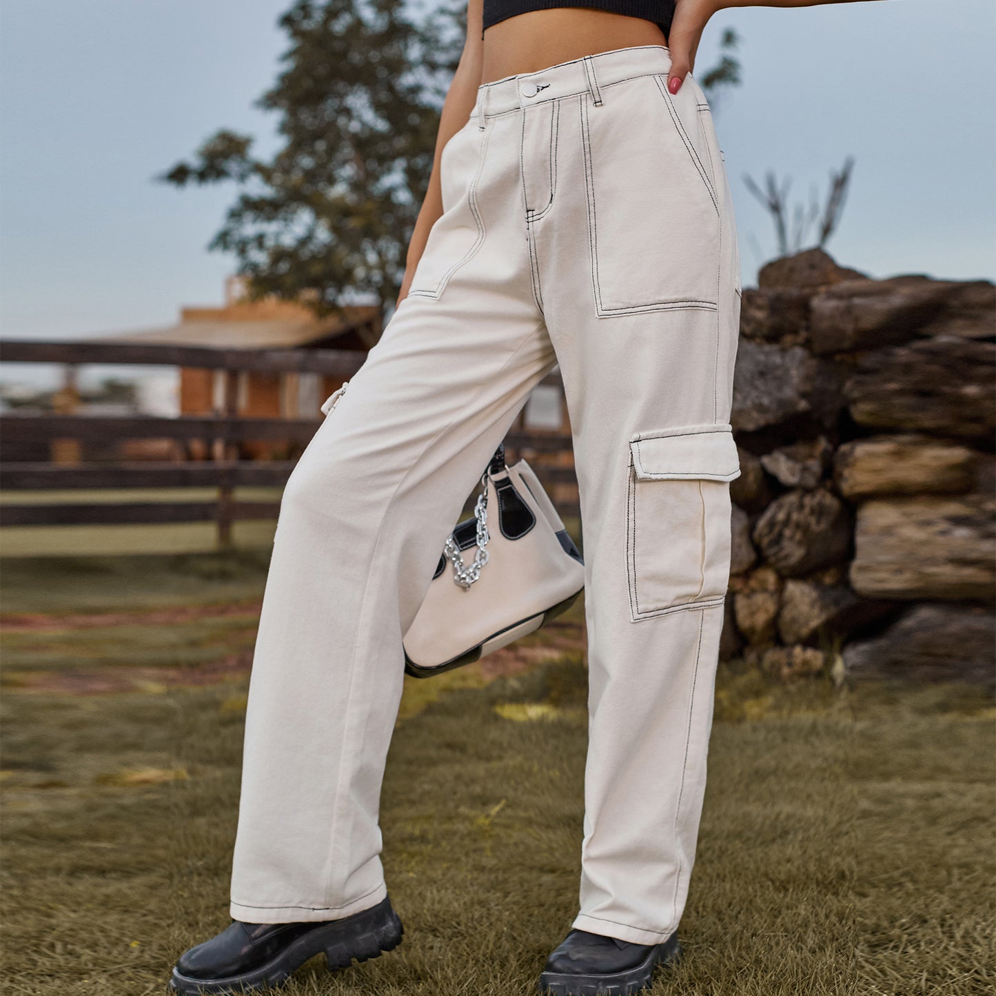 Stylish Multi-pocket Cargo Pant - Women's Loose Straight-Leg（Cuffed） Casual Trousers