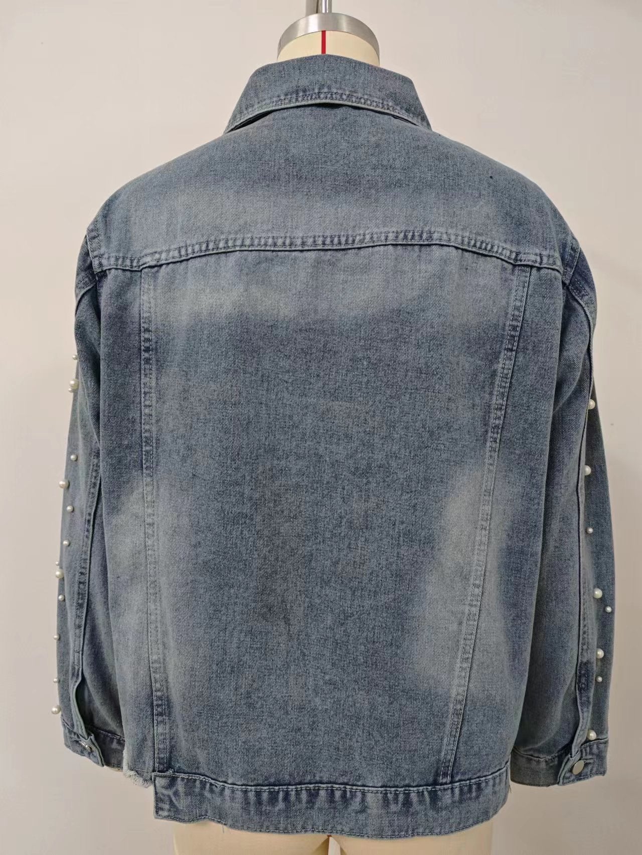 Pearl-Embellished Denim Jacket - Stylish Women's Outerwear