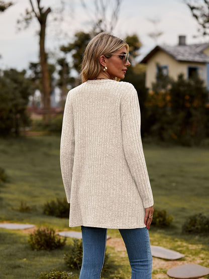 Rib - Knit Cardigan - Multi - Color Long Women's Knitwear