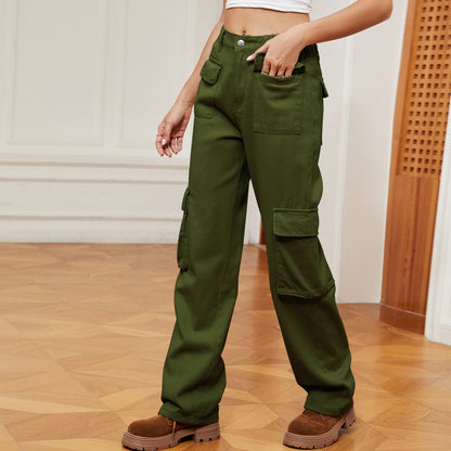 Multi - Pocket Cargo Denim Pant - Loose Straight Women's Trousers