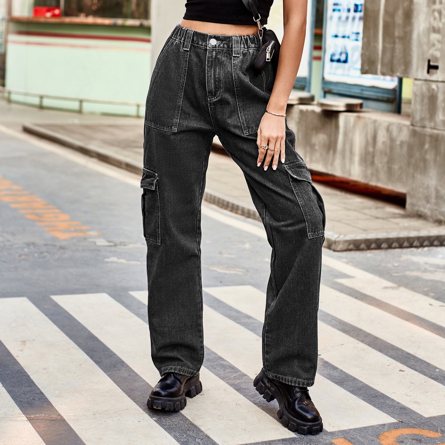 Stylish Multi-pocket Cargo Pant - Women's Loose Straight-Leg（Cuffed） Casual Trousers
