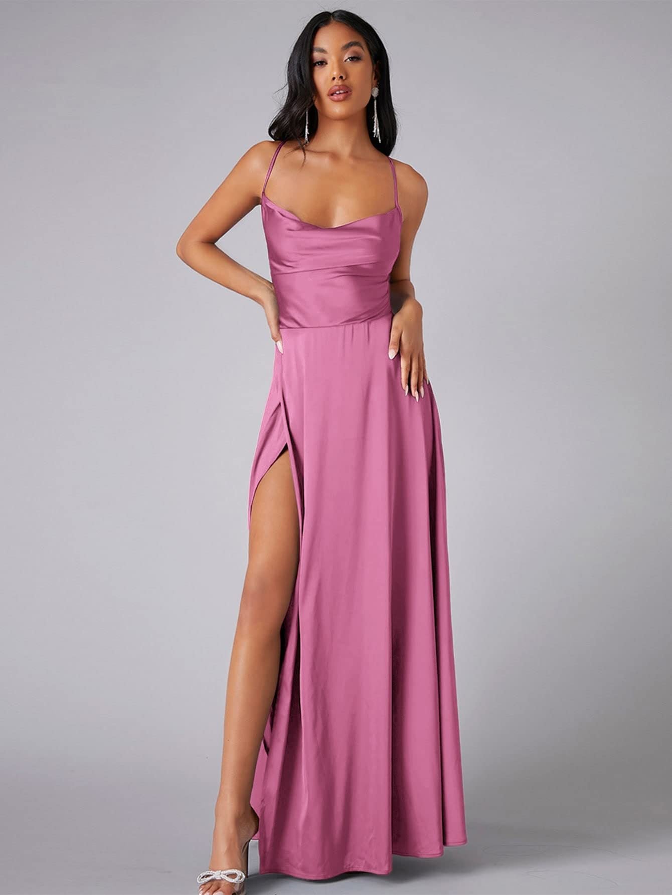 Crisscross Strappy Maxi Party Wear - Multi-Color Slip Dress with Slit