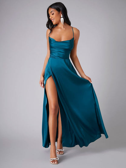 Crisscross Strappy Maxi Party Wear - Multi-Color Slip Dress with Slit