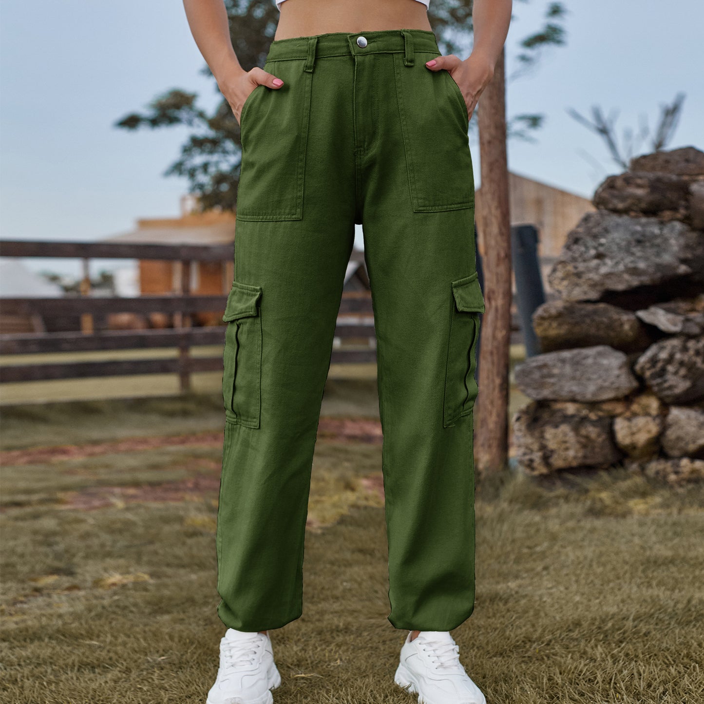 Stylish Multi-pocket Cargo Pant - Women's Loose Straight-Leg（Cuffed） Casual Trousers