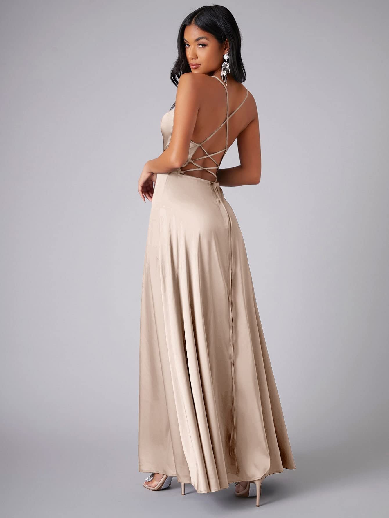 Crisscross Strappy Maxi Party Wear - Multi-Color Slip Dress with Slit