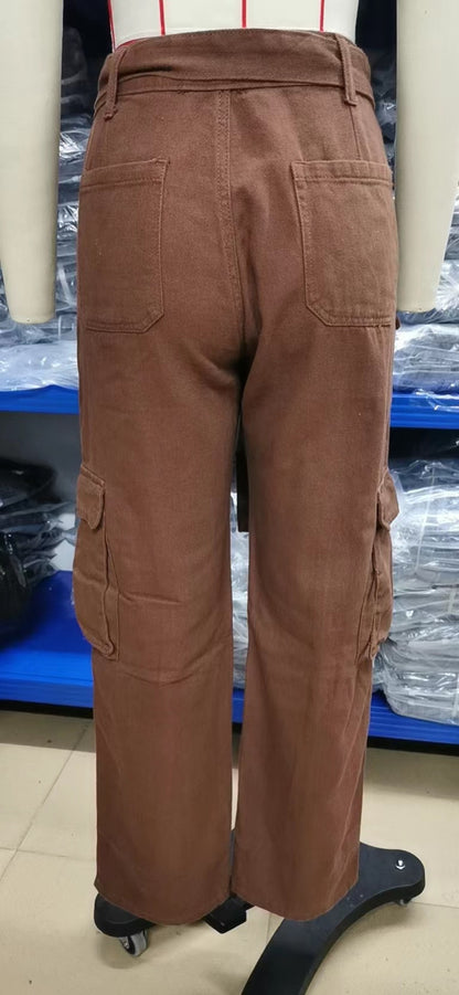 Belted Multi-Pocket Cargo Pant - Women's Loose Straight-Leg Trousers