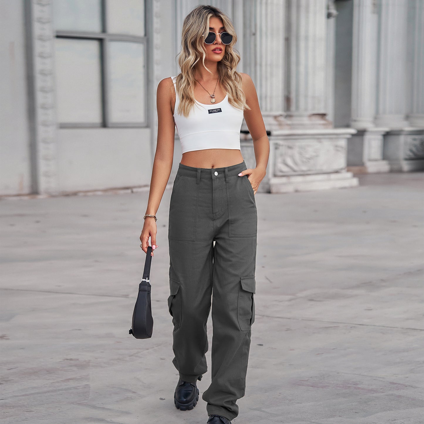 Stylish Multi-pocket Cargo Pant - Women's Loose Straight-Leg（Cuffed） Casual Trousers