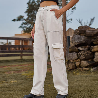 Stylish Multi-pocket Cargo Pant - Women's Loose Straight-Leg（Cuffed） Casual Trousers
