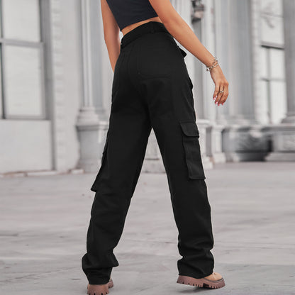 Belted Multi-Pocket Cargo Pant - Women's Loose Straight-Leg Trousers