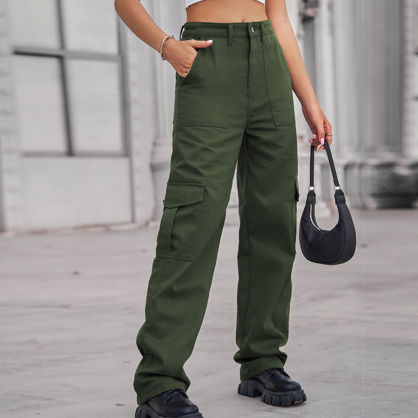 Stylish Multi-pocket Cargo Pant - Women's Loose Straight-Leg（Cuffed） Casual Trousers