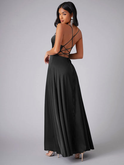 Crisscross Strappy Maxi Party Wear - Multi-Color Slip Dress with Slit