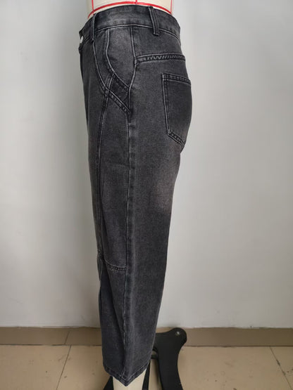 High-Waisted Wide-Leg Jeans - Women's Washed Straight-Leg Pant