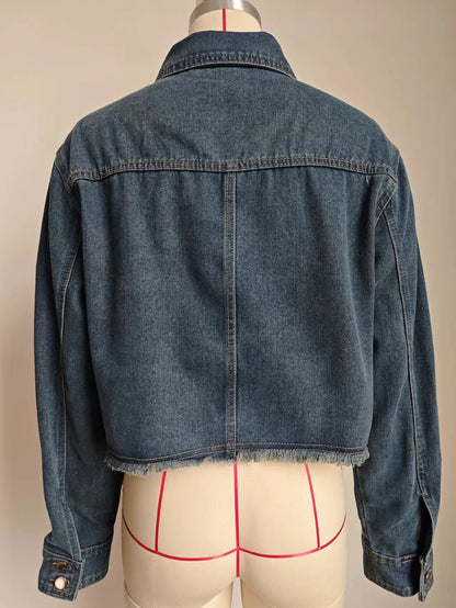 Pocket Design Denim Jacket - Women's Loose Short Outerwear