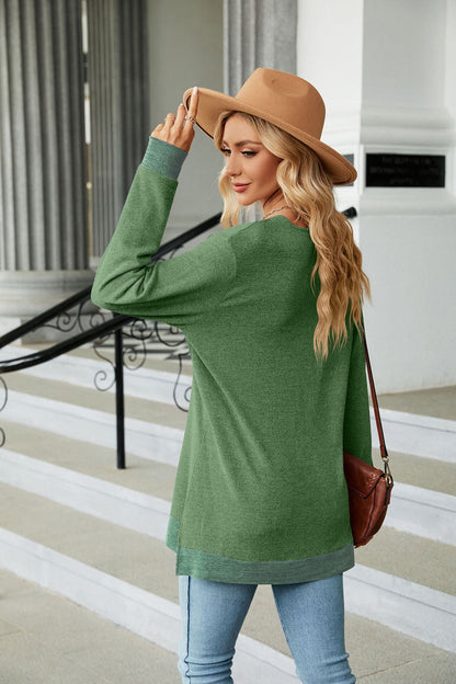 Lace-Embellished V-Neck Top - Multi-Colored Long-Sleeve Women's T-Shirt