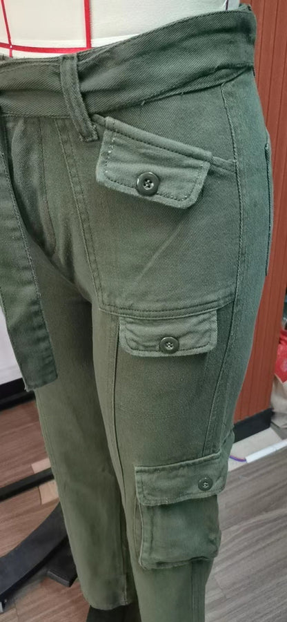 Belted Multi-Pocket Cargo Pant - Women's Loose Straight-Leg Trousers
