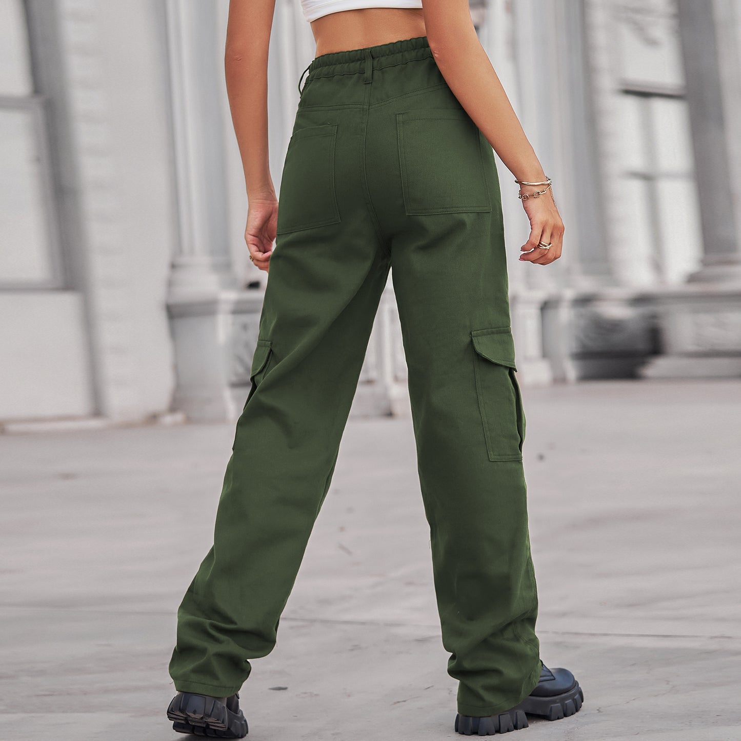 Stylish Multi-pocket Cargo Pant - Women's Loose Straight-Leg（Cuffed） Casual Trousers