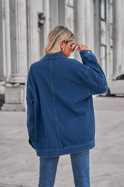 Square-Pocket Cargo Denim Jacket - Loose Women's Outerwear