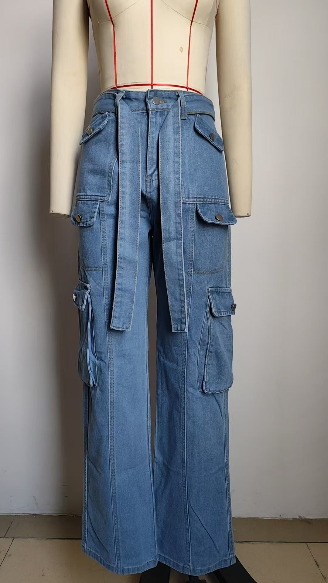 Belted Multi-Pocket Cargo Pant - Women's Loose Straight-Leg Trousers